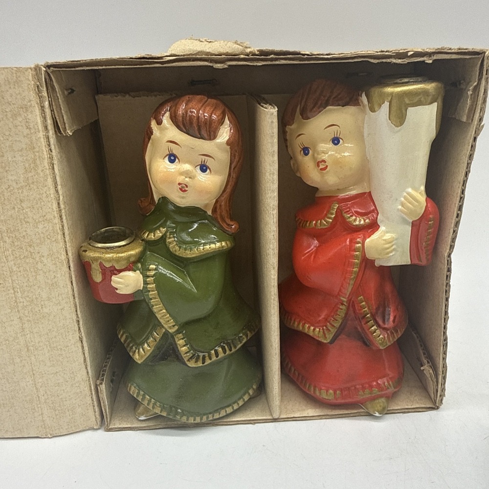 1950s A Star Creation Candle Carolers Japan MCM Kitschy Cottage Granny Christmas